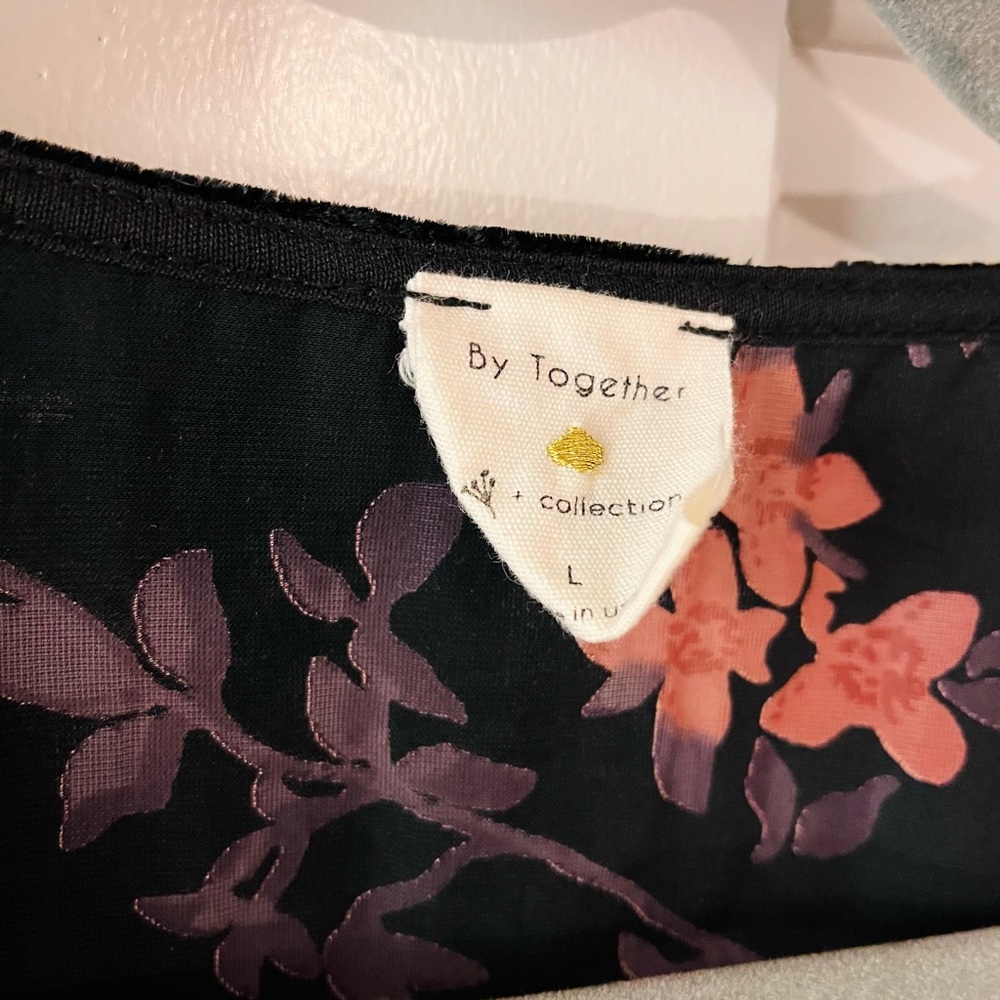 By Together Black Velvet Floral Tie-Front Blouse with Pink Flowers - Picture 2 of 2